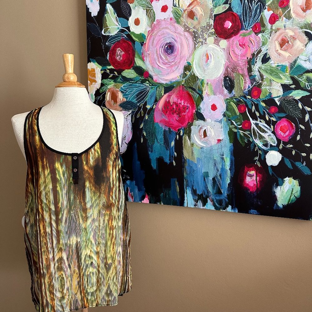 Freebird Sheer Abstract Racerback Tank Size Large